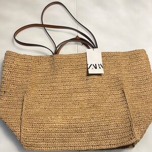 Zara Natural Woven Tote Bag